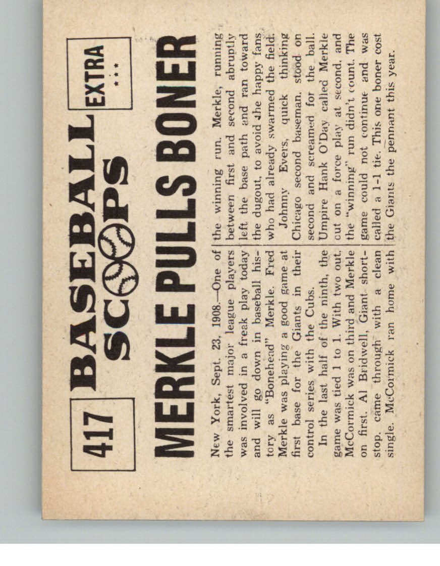 1961 Nu-Card Scoops #417 Fred Merkle back image