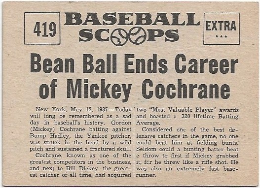 1961 Nu-Card Scoops #419 Mickey Cochrane back image