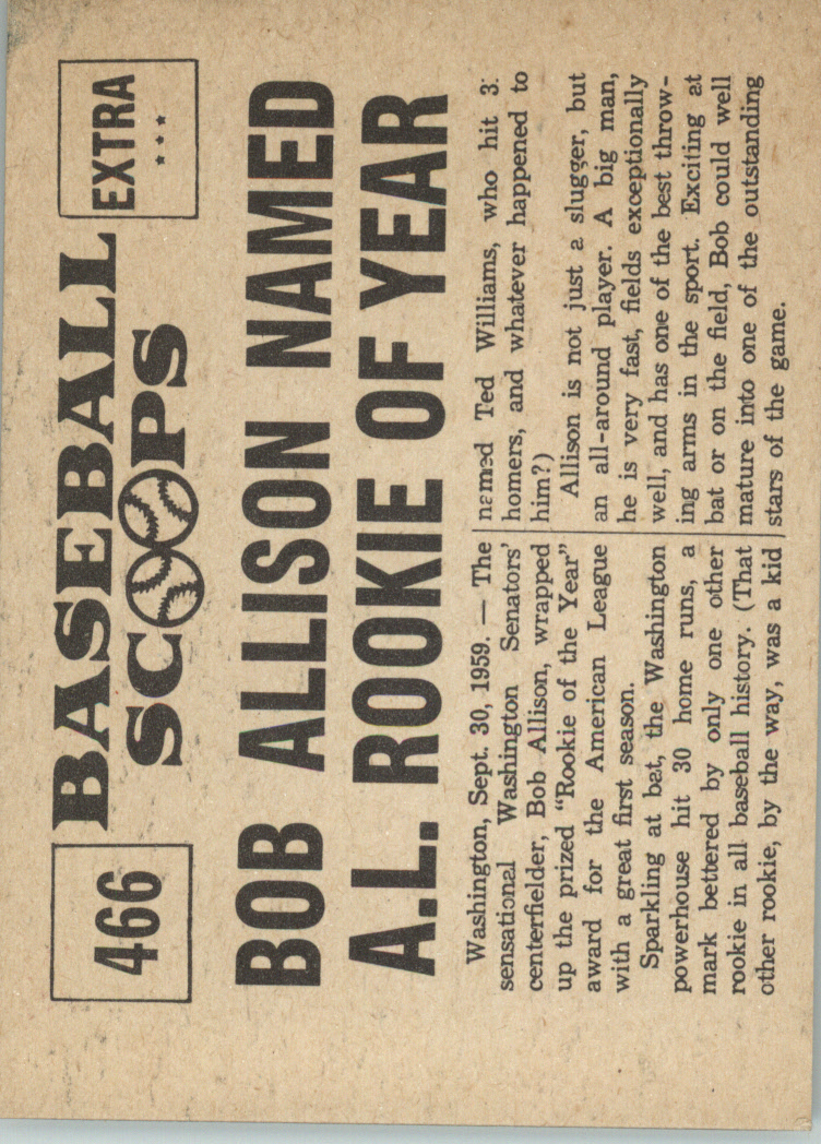 1961 Nu-Card Scoops #466 Bob Allison back image