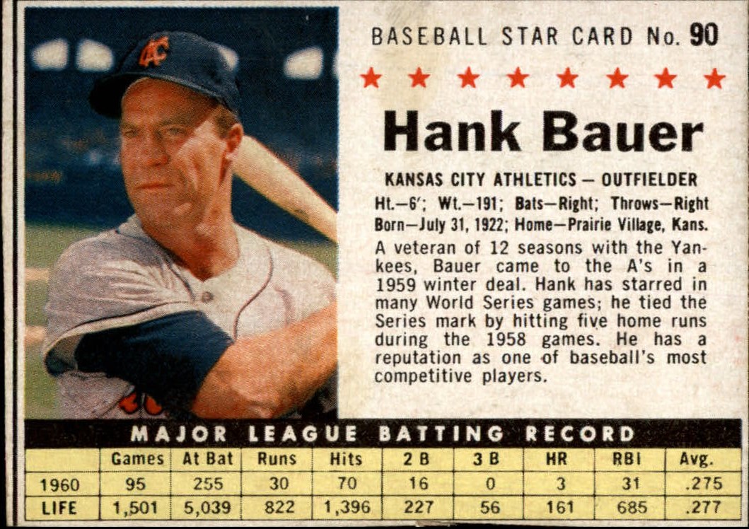 1961 Post #90B Hank Bauer BOX