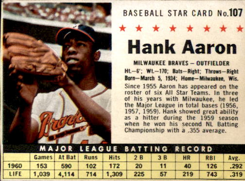 1961 Post #107B Hank Aaron BOX