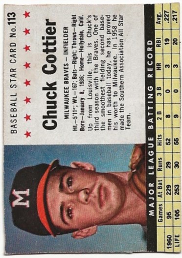 1961 Post #113 Chuck Cottier BOX only