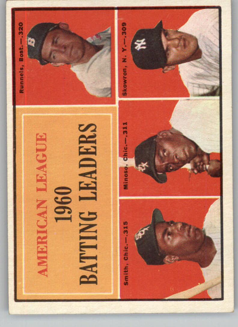 1961 Topps #42 AL Batting Leaders/Pete Runnels/Al Smith/Minnie Minoso/Bill Skowron