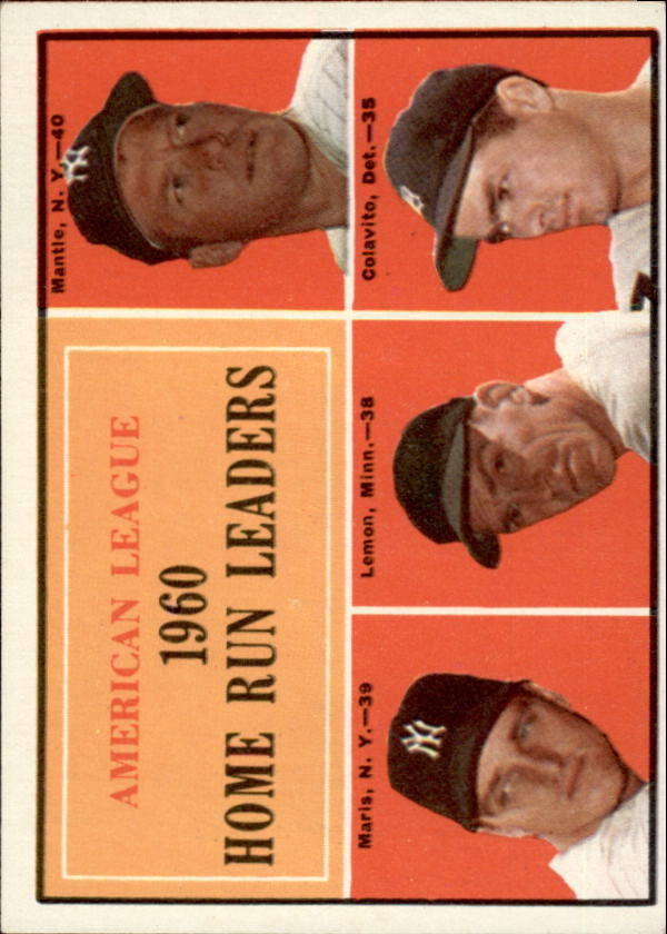 1961 Topps #44 AL Home Run Leaders/Mickey Mantle/Roger Maris/Jim Lemon/Rocky Colavito