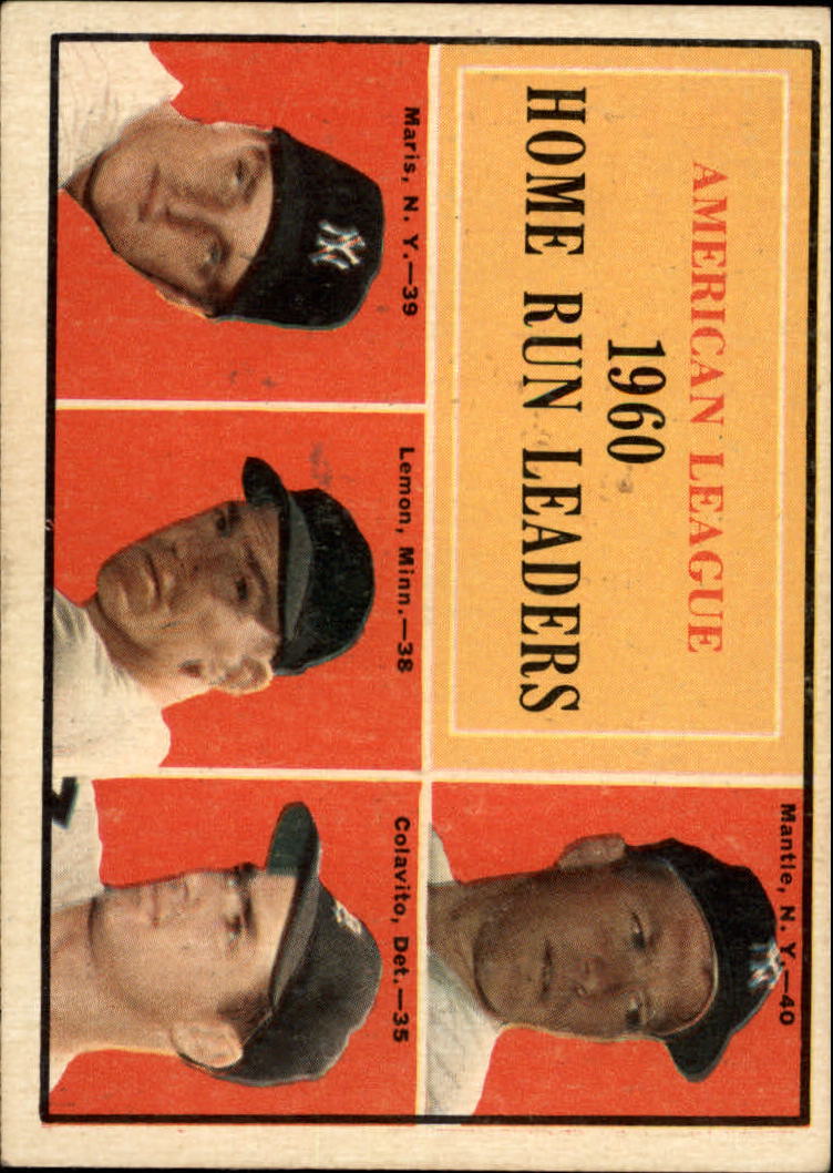 1961 Topps #44 AL Home Run Leaders/Mickey Mantle/Roger Maris/Jim Lemon/Rocky Colavito