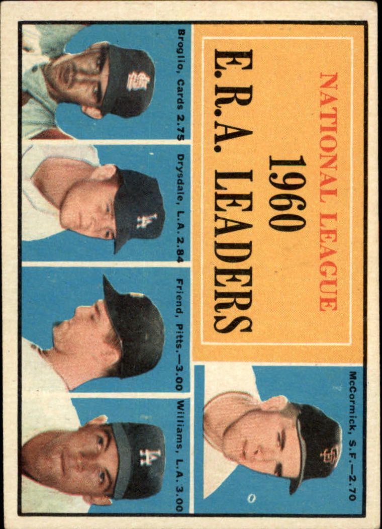 1961 Topps #45 NL ERA Leaders/Mike McCormick/Ernie Broglio/Don Drysdale/Bob Friend/Stan Williams