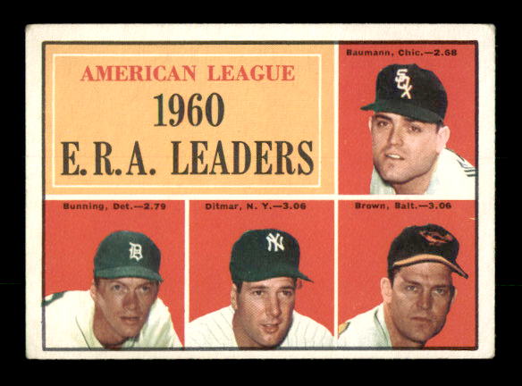 1961 Topps #46 AL ERA Leaders/Frank Baumann/Jim Bunning/Art Ditmar/Hal Brown
