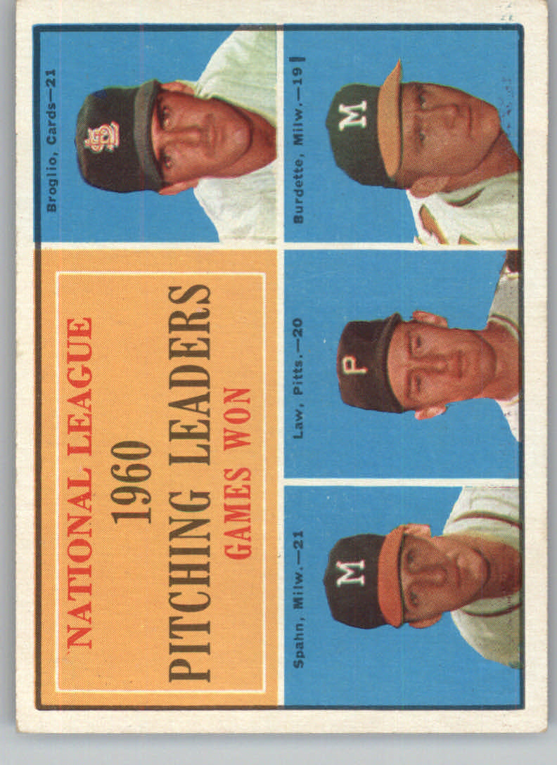 1961 Topps #47 NL Pitching Leaders/Ernie Broglio/Warren Spahn/Vern Law/Lou Burdette