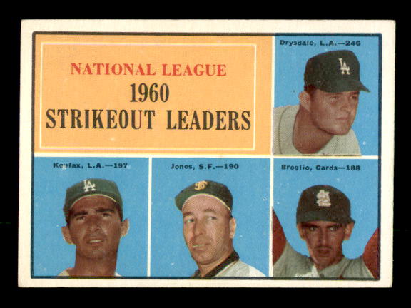 1961 Topps #49 NL Strikeout Leaders/Don Drysdale/Sandy Koufax/Sam Jones/Ernie Broglio