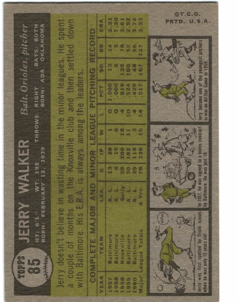 1961 Topps #85 Jerry Walker back image