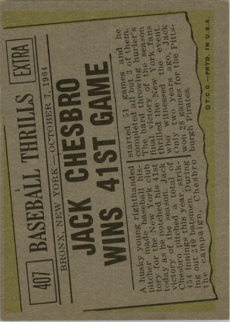 1961 Topps #407 Jack Chesbro Wins 41 back image