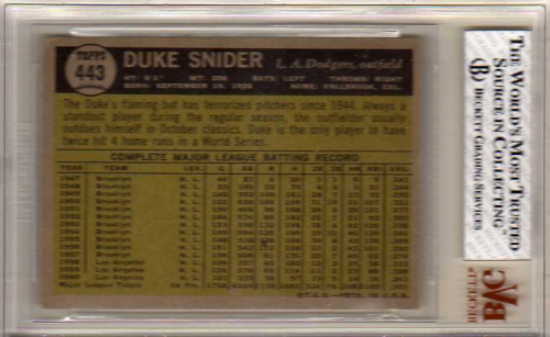 1961 Topps #443 Duke Snider back image