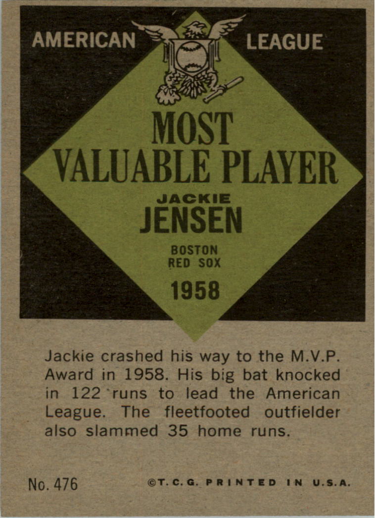 1961 Topps #476 Jackie Jensen MVP back image