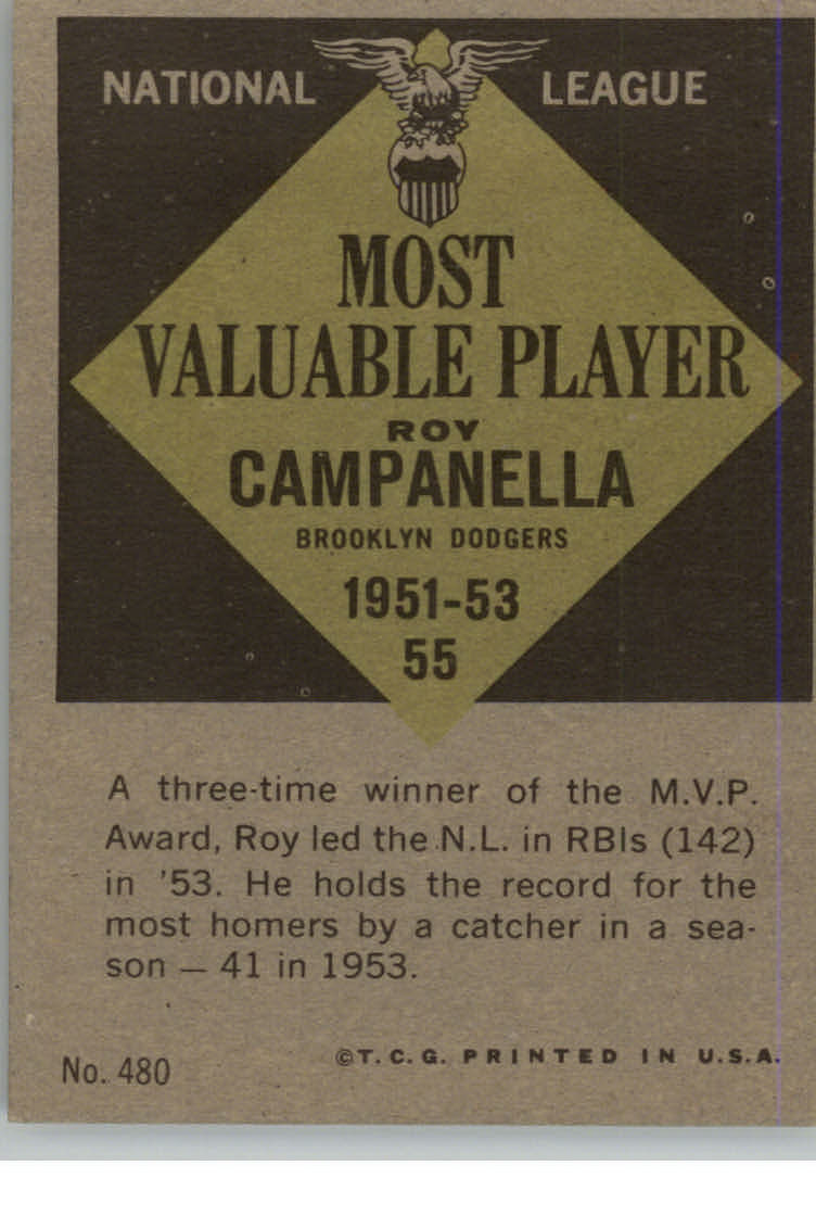 1961 Topps #480 Roy Campanella MVP back image