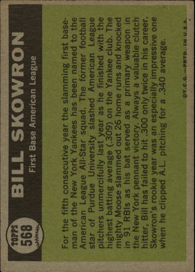 1961 Topps #568 Bill Skowron AS back image