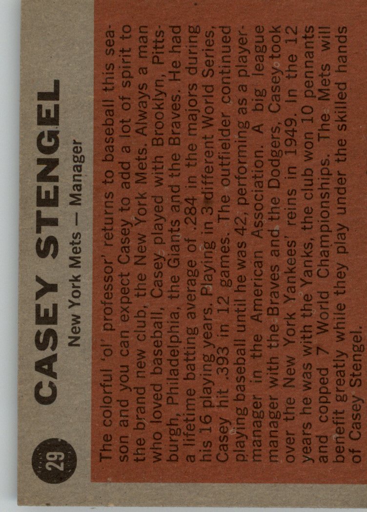 1962 Topps #29 Casey Stengel MG back image