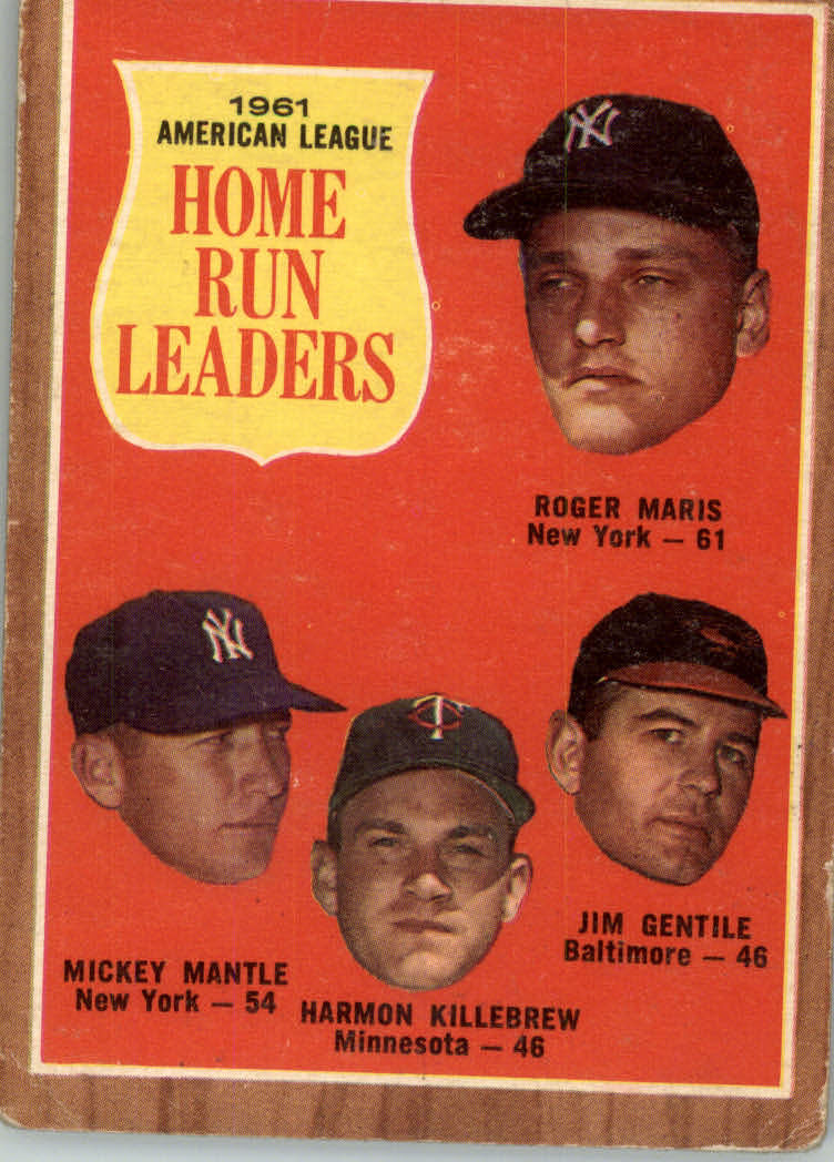 1962 Topps #53 AL Home Run Leaders/Roger Maris/Mickey Mantle/Jim  Gentile/Harmon Killebrew - VG