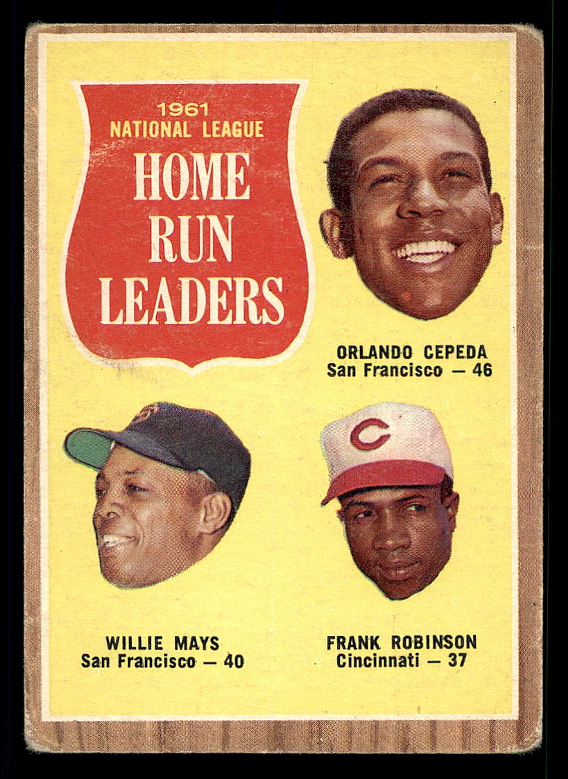 1962 Topps #54 NL Home Run Leaders/Orlando Cepeda/Willie Mays/Frank Robinson