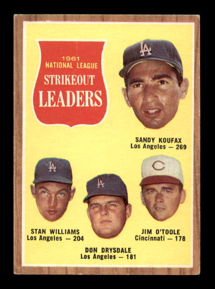 1962 Topps #60 NL Strikeout Leaders/Sandy Koufax/Stan Williams/Don Drysdale/Jim O'Toole