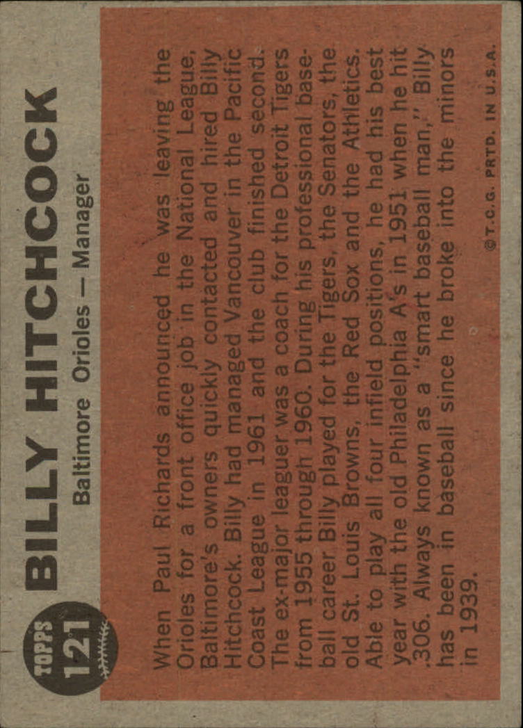 1962 Topps #121 Billy Hitchcock back image