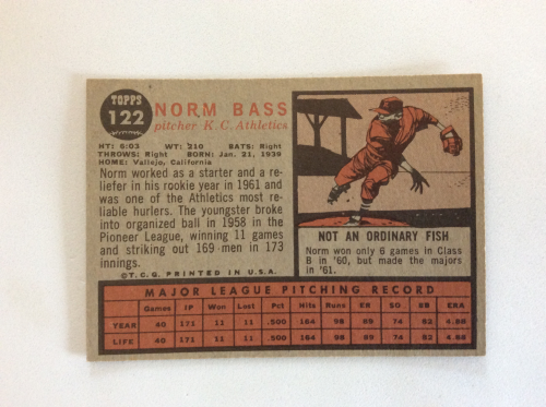 1962 Topps #122 Norm Bass RC back image