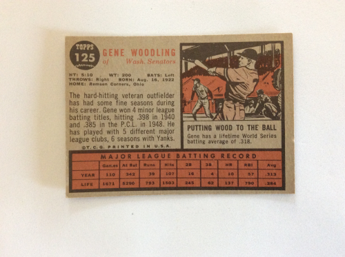 1962 Topps #125 Gene Woodling back image