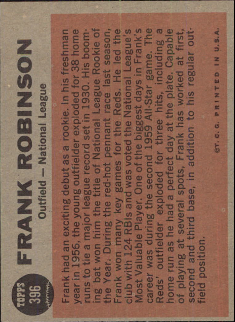 1962 Topps #396 Frank Robinson AS back image