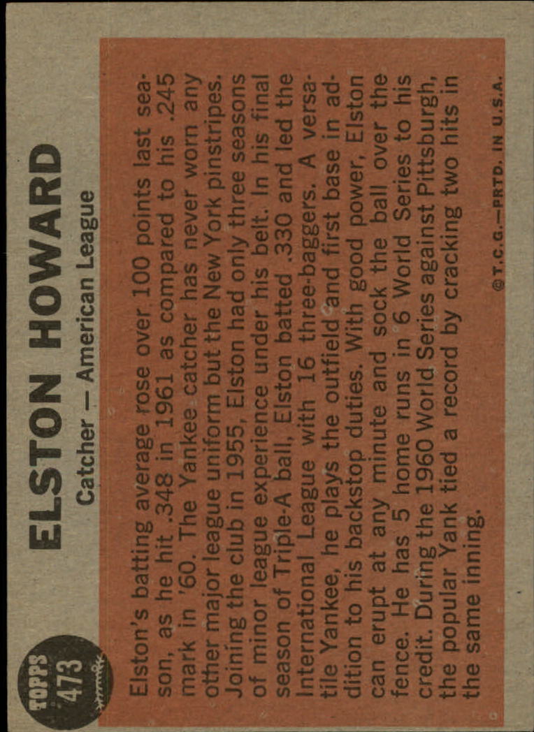 1962 Topps #473 Elston Howard AS back image