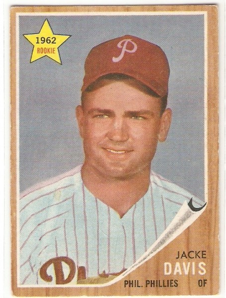 1962 Topps #521 Jacke Davis UER RC/Listed as OF on/front and P on back