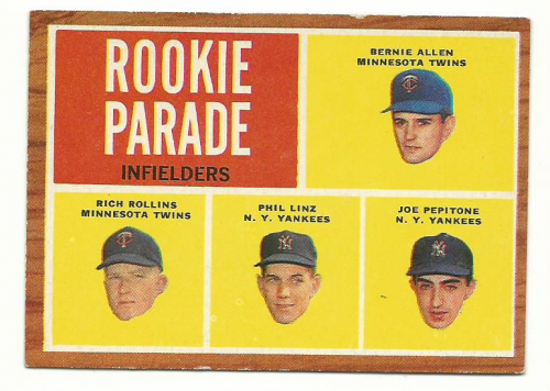 1962 Topps #596 Rookie Parade/Bernie Allen RC/Joe Pepitone RC/Phil Linz RC/Rich Rollins RC SP