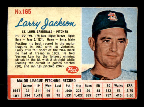 1962 Post #165 Larry Jackson