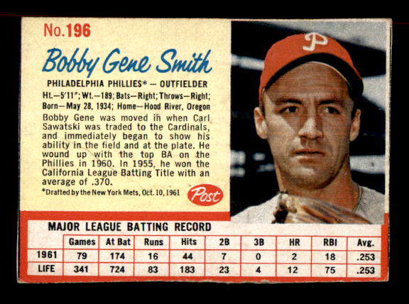 1962 Post #196 Bobby Gene Smith