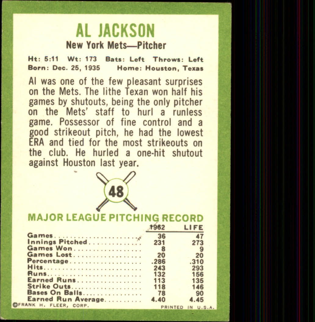 1963 Fleer #48 Al Jackson back image