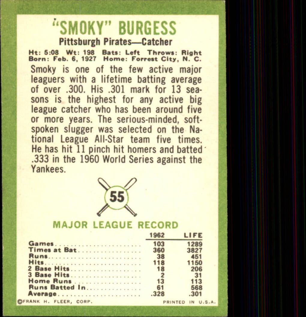 1963 Fleer #55 Smoky Burgess back image
