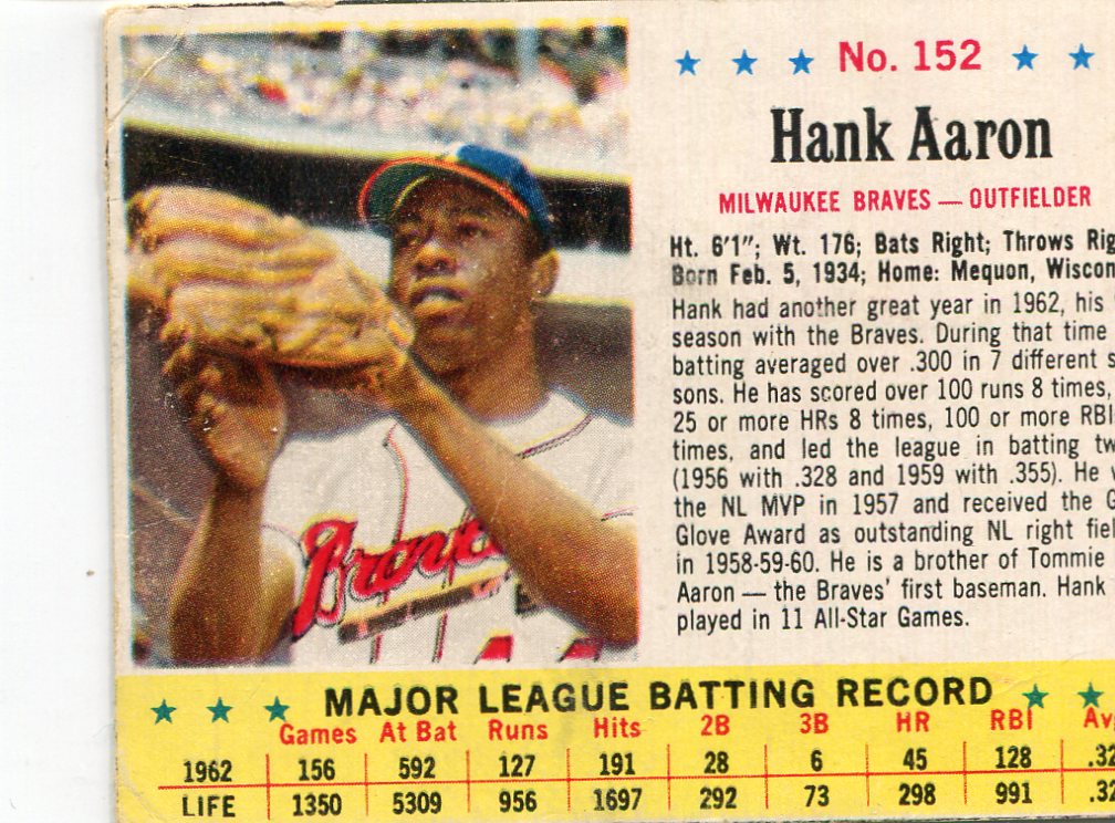 1963 Jello #152 Hank Aaron