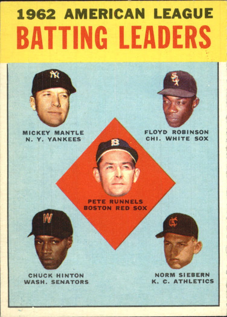 1963 Topps #2 AL Batting Leaders/Pete Runnels/Mickey Mantle/Floyd Robinson/Norm Siebern/Chuck Hinton