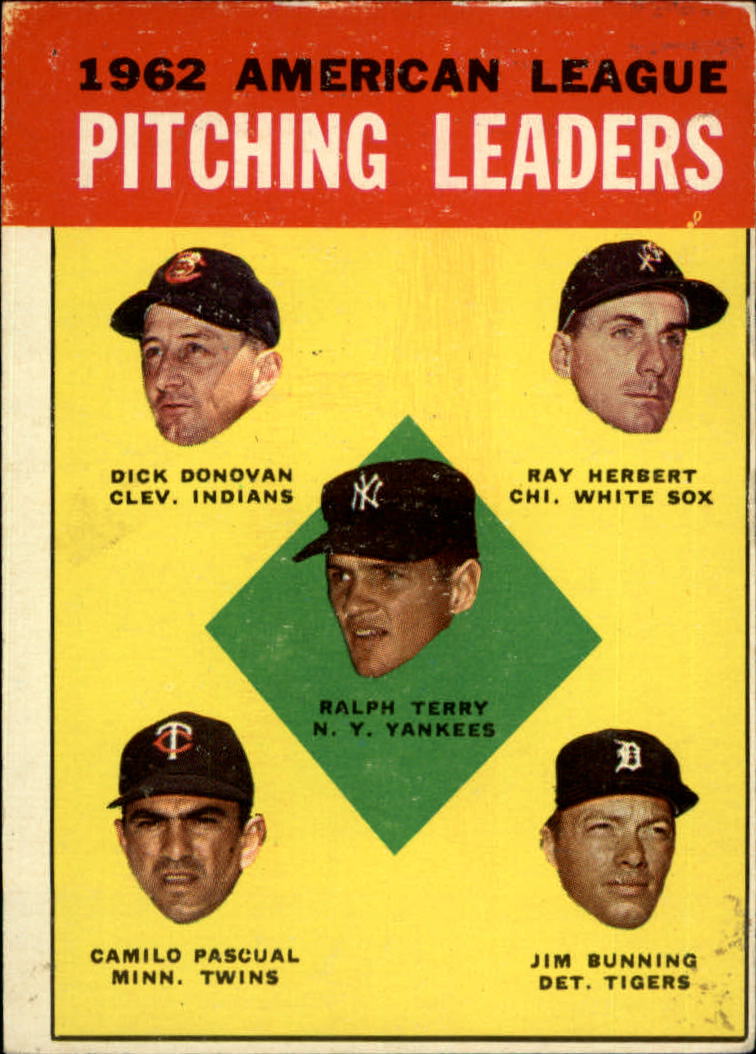1963 Topps #8 AL Pitching Leaders/Ralph Terry/Dick Donovan/Ray Herbert/Jim Bunning/Camilo Pascual