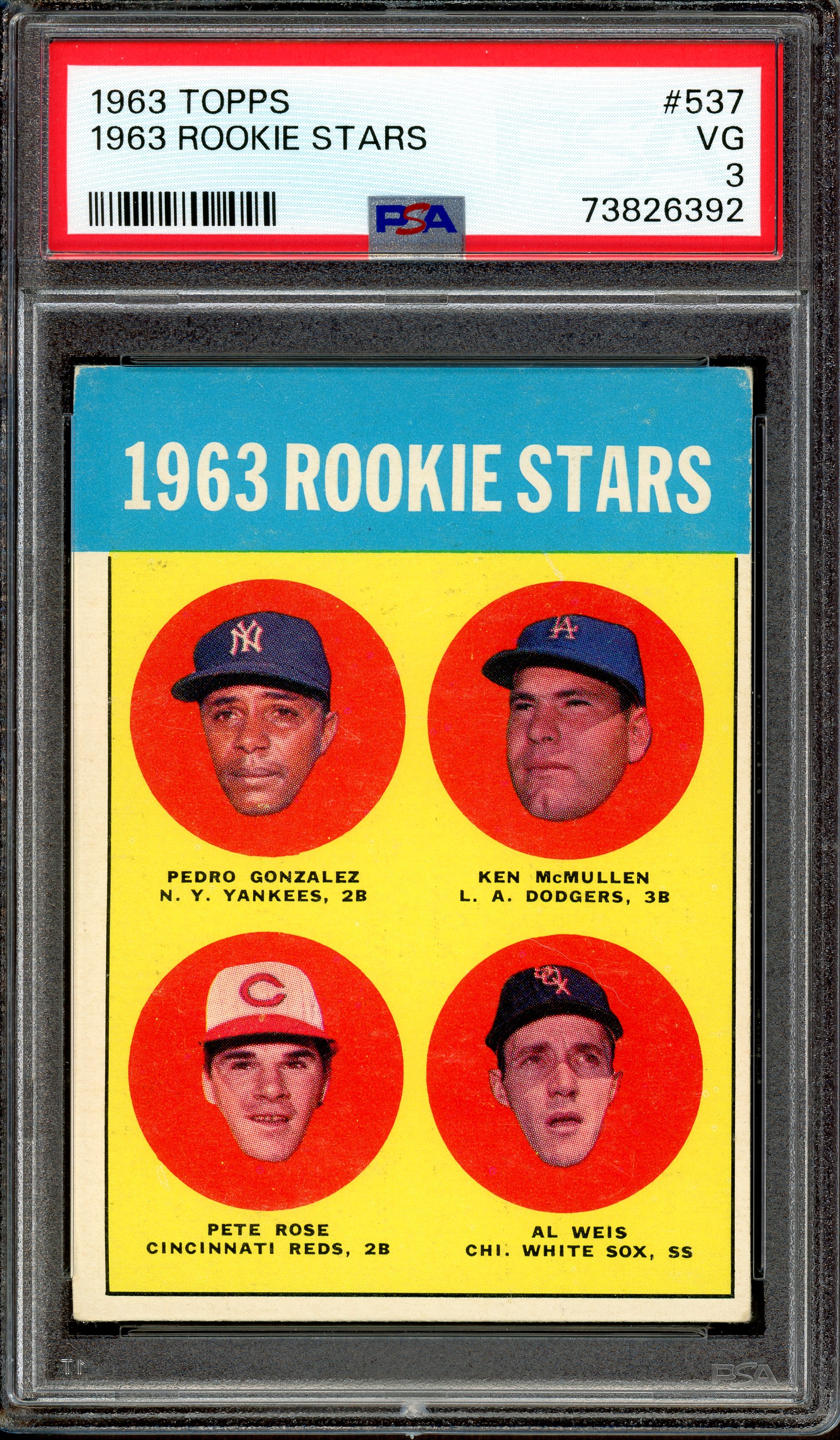 Pete Rose Signed 1963 Topps #537 Rookie Stars / Pedro Gonzalez / Ken  McMullen / Al Weis / Pete Rose RC Reprint (PSA)