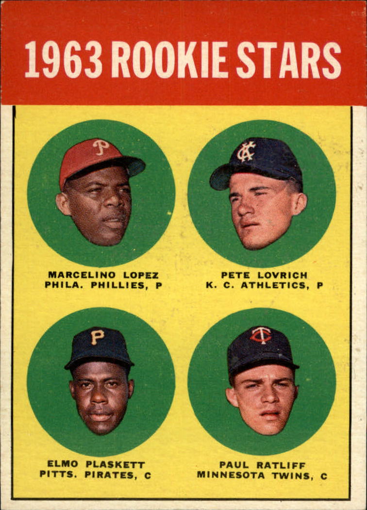 1963 Topps #549 Rookie Stars/Marcelino Lopez RC/Pete Lovrich RC/Paul Ratliff RC/Elmo Plaskett RC