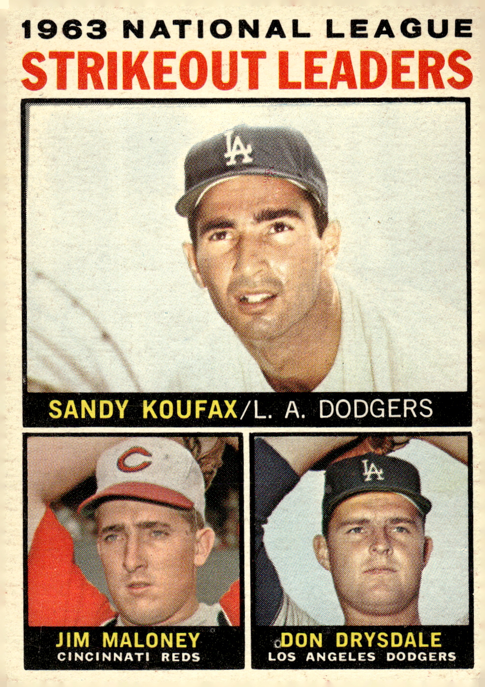 1964 Topps #5 NL Strikeout Leaders/Sandy Koufax/Jim Maloney/Don Drysdale