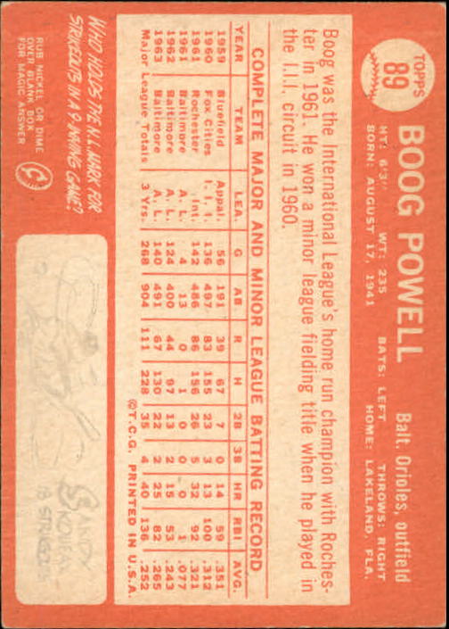1964 Topps #89 Boog Powell back image