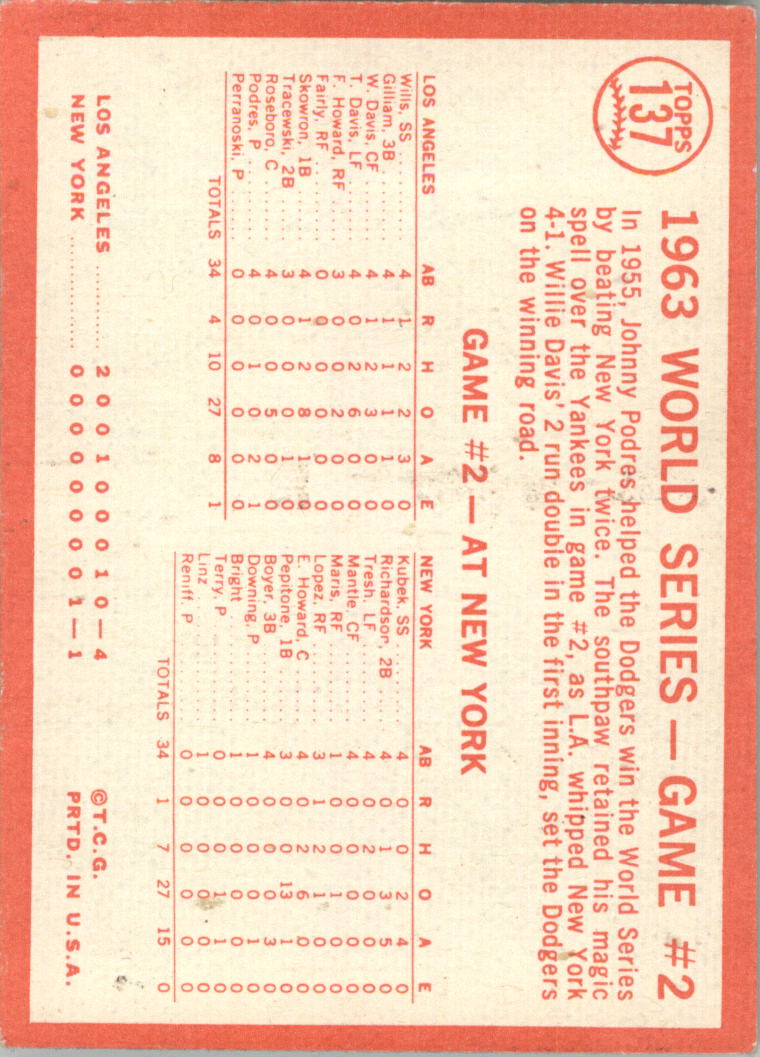 1964 Topps #137 World Series Game 2/Willie Davis back image