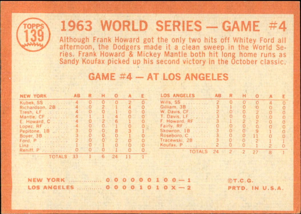 1964 Topps #139 World Series Game 4/Frank Howard back image