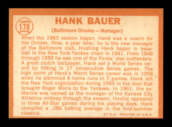 1964 Topps #178 Hank Bauer MG back image