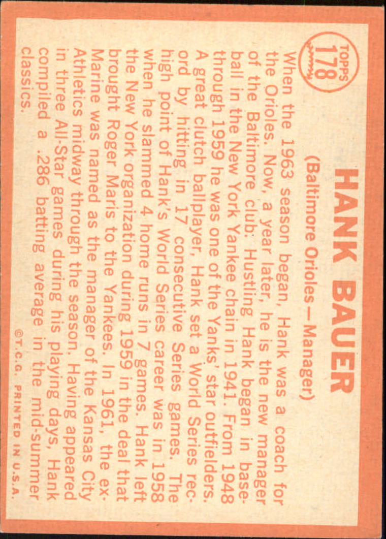 1964 Topps #178 Hank Bauer MG back image