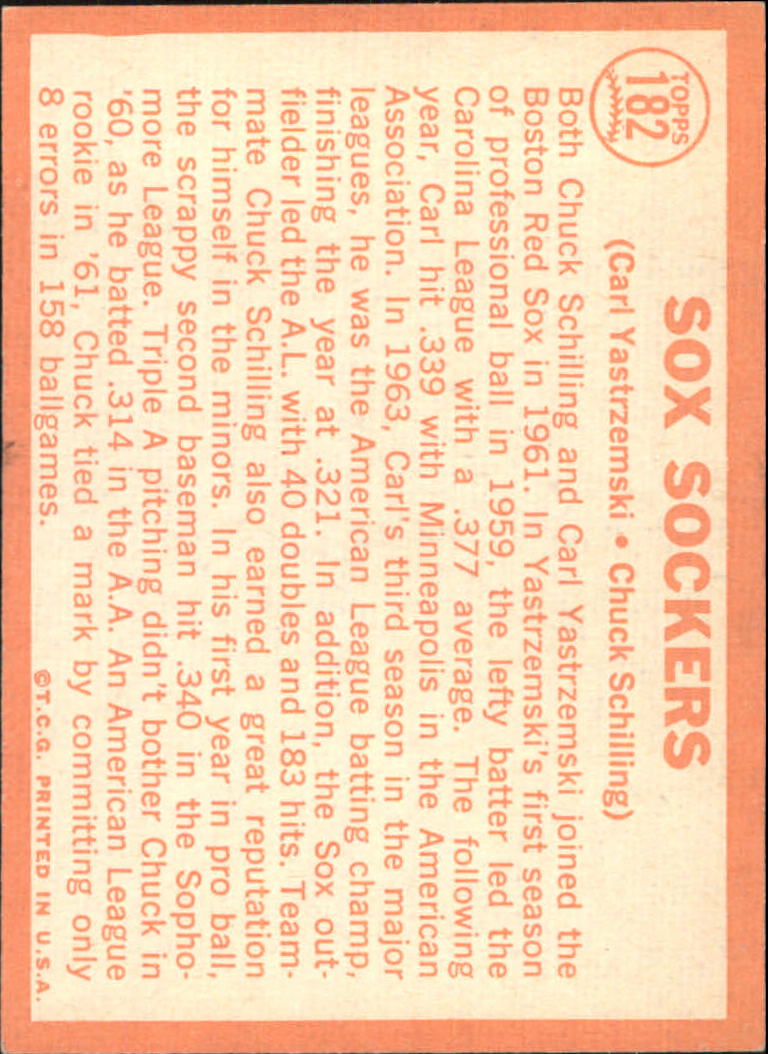 1964 Topps #182 Sox Sockers/Carl Yastrzemski/Chuck Schilling back image