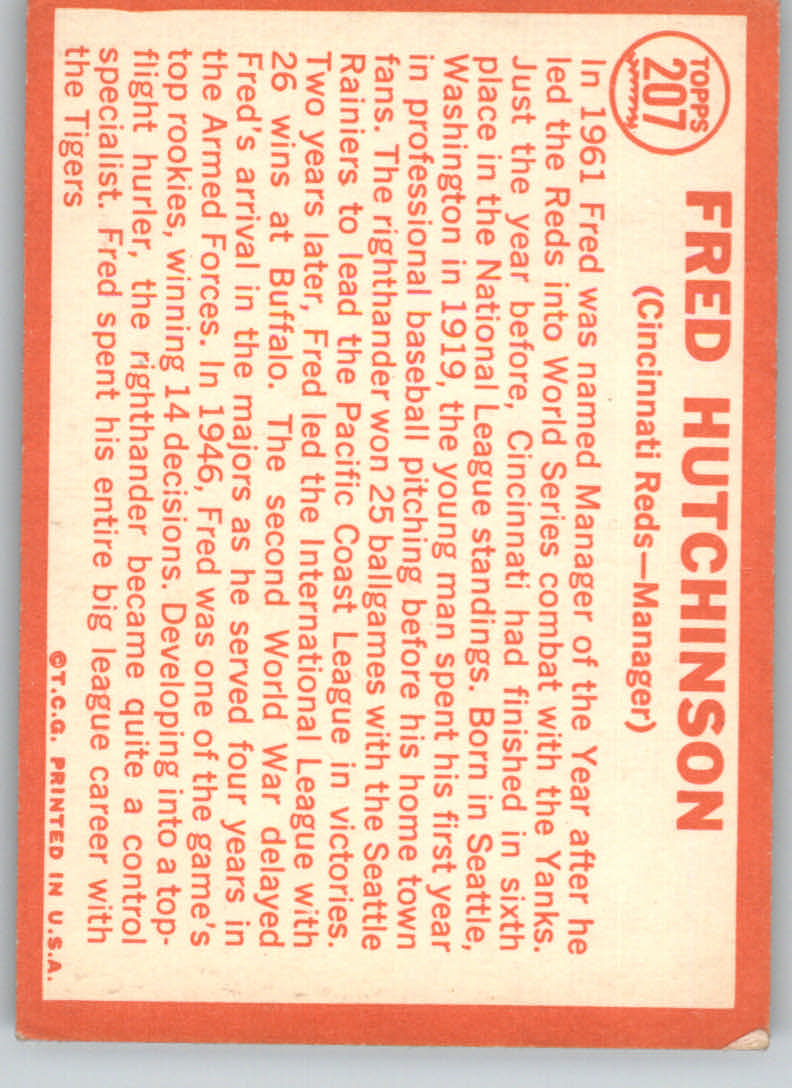 1964 Topps #207 Fred Hutchinson MG back image