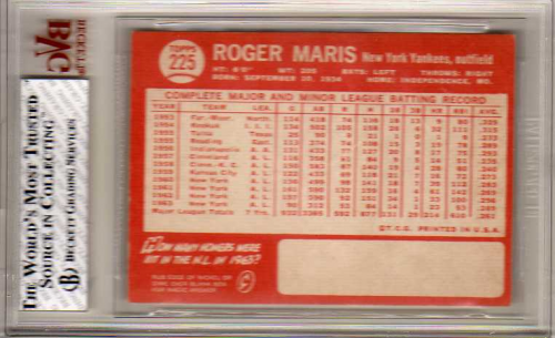 1964 Topps #225 Roger Maris back image