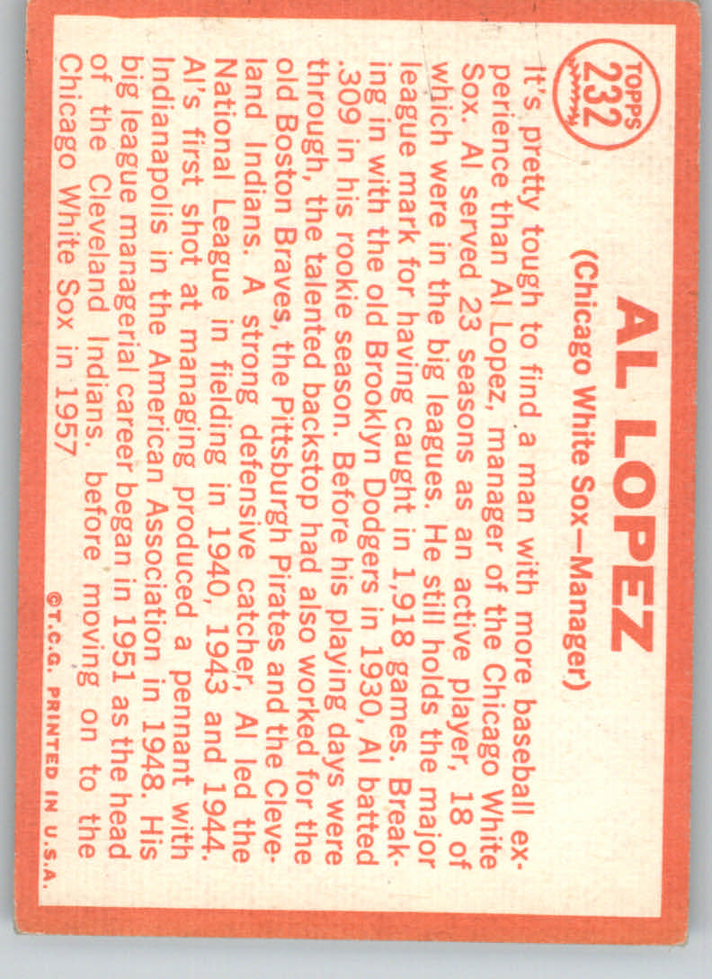 1964 Topps #232 Al Lopez MG back image