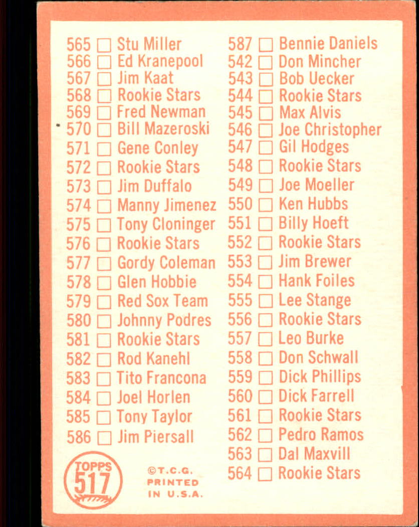 1964 Topps #517A Checklist 7 ERR/Incorrect numbering/sequence on back ...